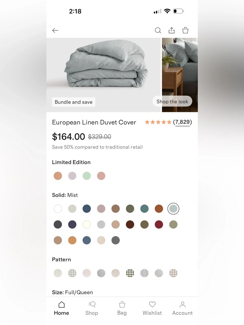 Mist European Linen Full/Queen Duvet - Retail $164